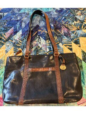 Vtg Brahmin Tuscan Women's Leather Croc Shoulder Purse Tote Bag Brown GUC